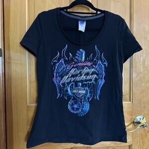 Harley Davidson Guitar Neon Rhinestone Bedazzled Womans XL Lake George NY EUC